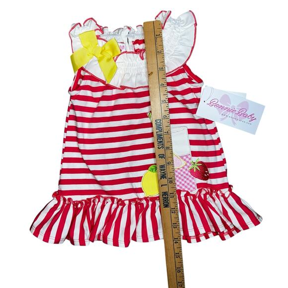 Bonnie Jean Baby summer Lemonade strawberry ruffled red and white top 12 months - Picture 5 of 7